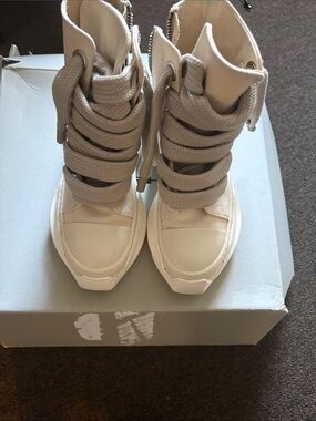 Rick Owens Beige High-Top Combat Boots